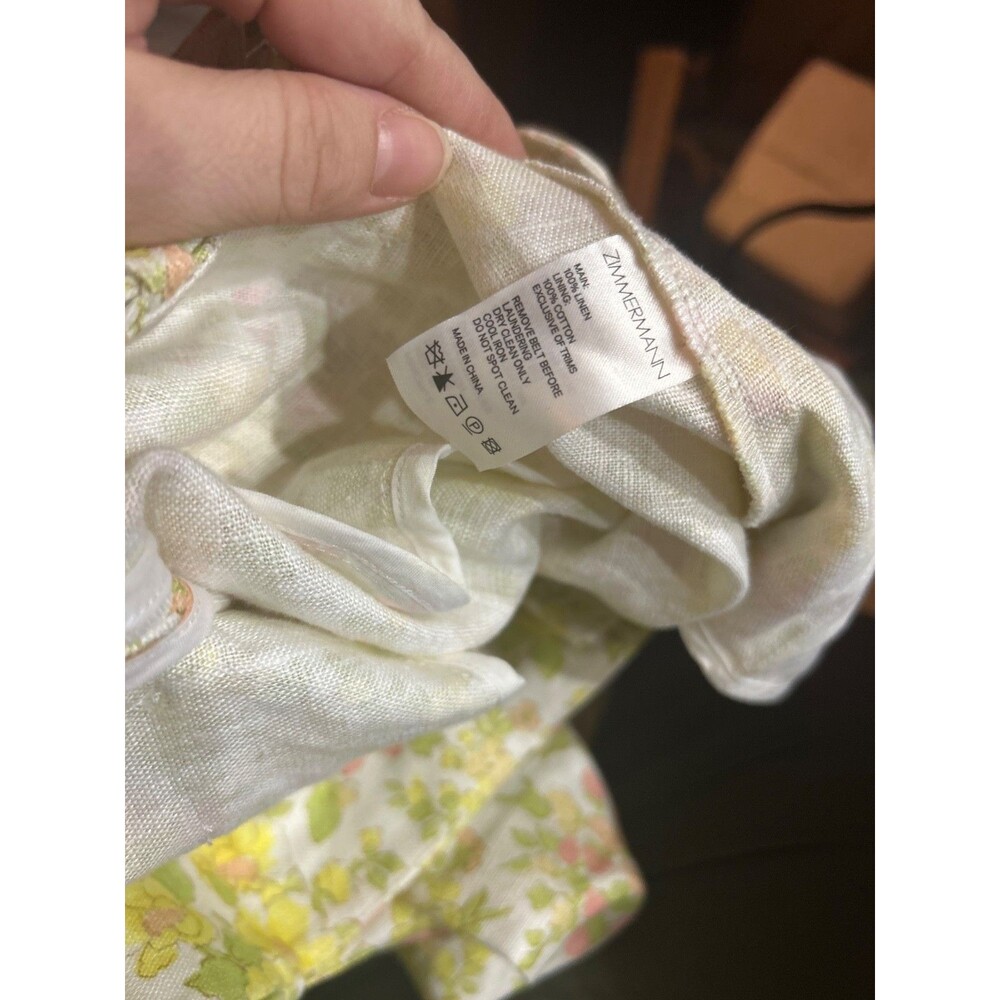 ZIMMERMANN Goldie Women’s Linen Belted Floral Wide Leg Pants size 1/S - Picture 7 of 7